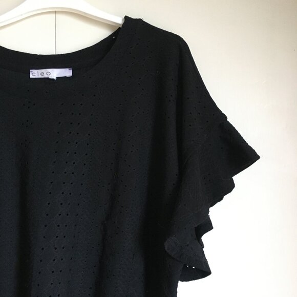 Gothic Black Eyelet Flutter Sleeve Twist Waist Tee - Picture 3 of 15